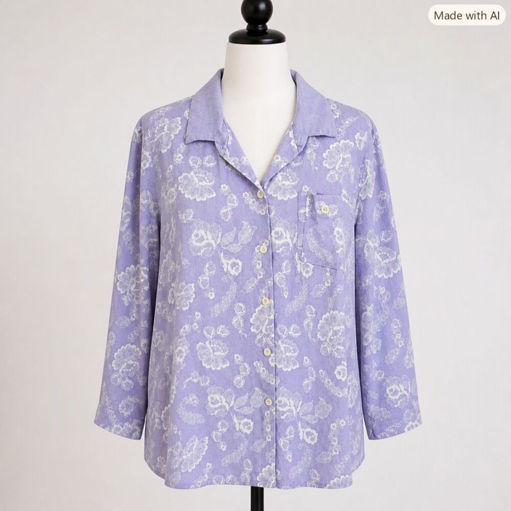 Blair Light Lavender Floral Button‑Down Shirt 22W EUC